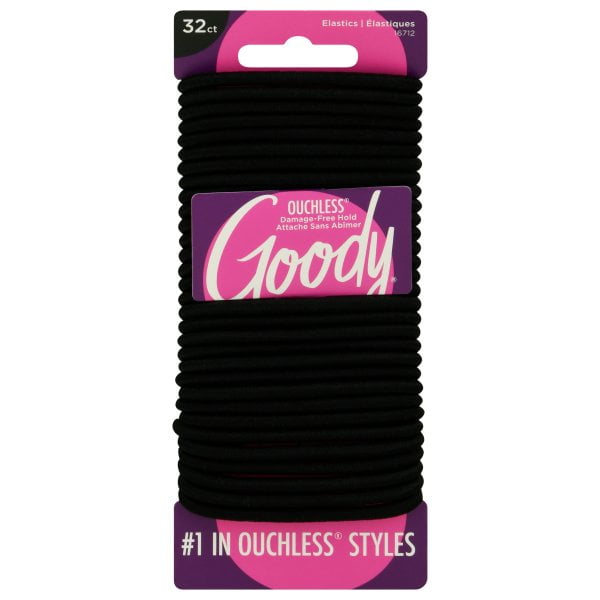 Goody Ouchless Braided Elastics, Black, 32 count