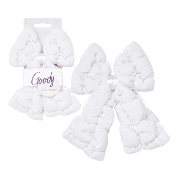 Goody Luxe Puffer Bow Barrette, Wintery White, Stay-Tight Hair Clip, 1 Count