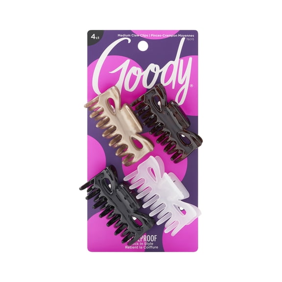 Goody Classics Medium Claw Hair Clips, Assorted Neutral Colors, Secure Hold for Medium Hair, 4 Count