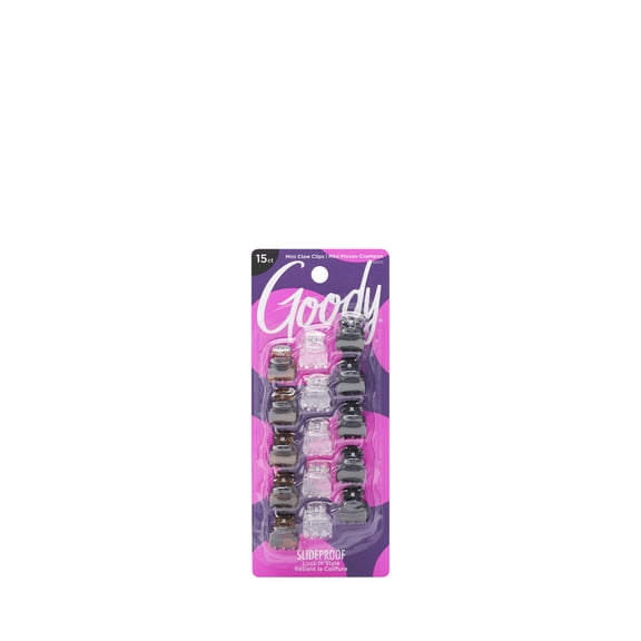 Goody Mini Basic Half-Claw Clips, Hair Clips, Assorted Colors, 15 Pk