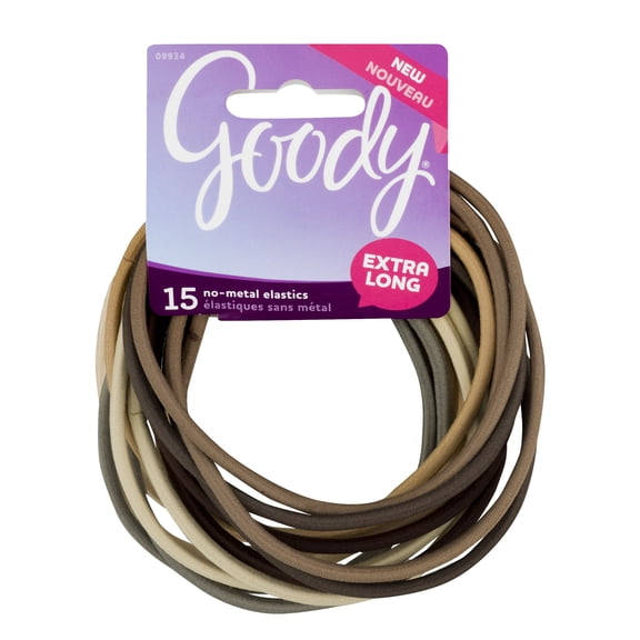 Goody No-Metal Extra Long Ouchless Elastics Multi-Color, Ponytail Holders & Scrunchies, 15 CT