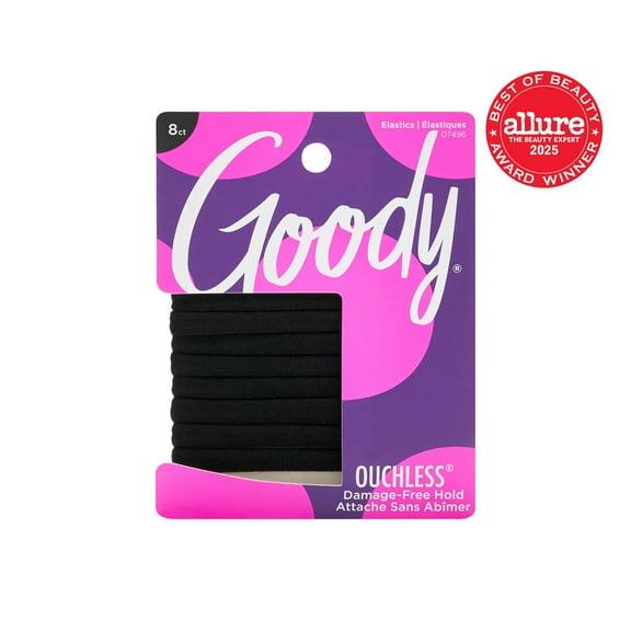 Goody Ouchless Athletique Hair Elastics, Sweat & Stretch Hair Ties, Black, 8 Ct