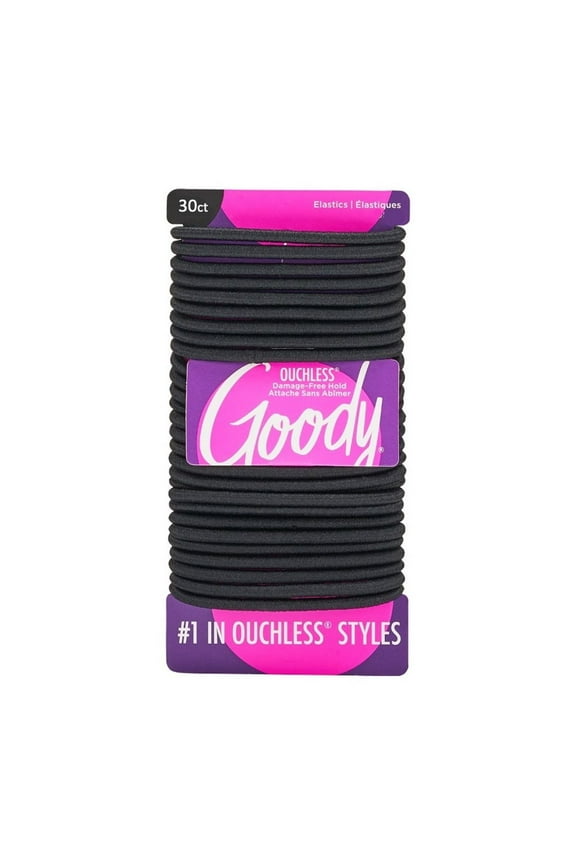 Ouchless® Black Hair Elastics, No Metal Gentle Hair Ties, 30 Ct