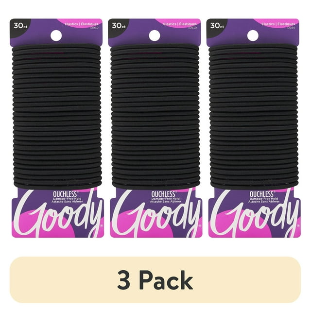 (3 pack) Goody Ouchless® Black Hair Elastics, No Metal Gentle Hair Ties