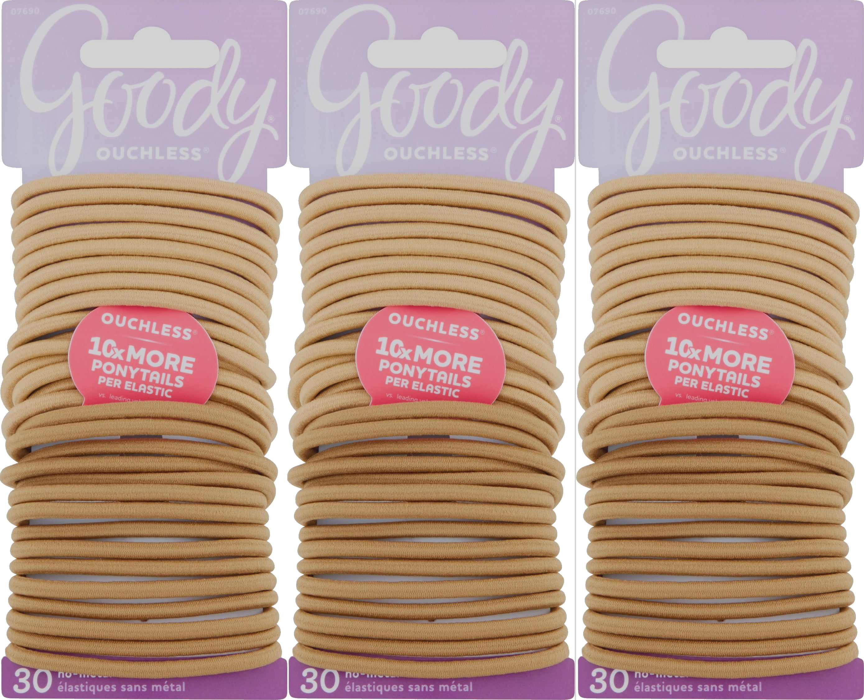 Goody Ouchless Blonde Hair Elastics, No Metal Gentle Hair Ties, 30 Ct ( 3 Pack )