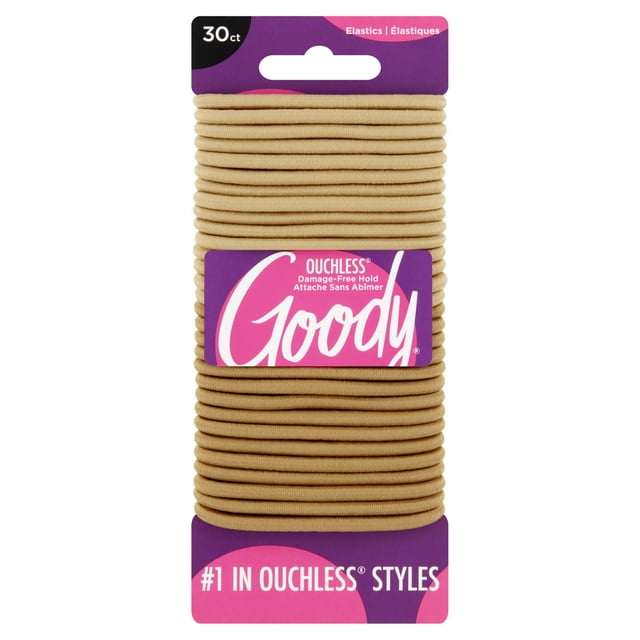 Goody Ouchless Blonde Hair Elastics, No Metal Gentle Hair Ties, 30 Ct