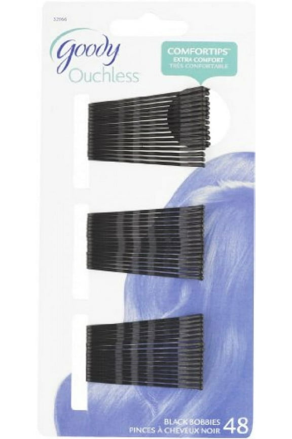 Ouchless Bobby Pin, Crimped Black, 2 Inches, 48 Count (Pack of 3)