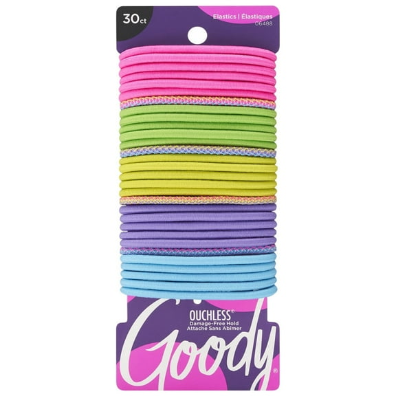 Goody Ouchless Braided Elastics, Assorted Neon Tribal Colors, No Metal, 30 Ct