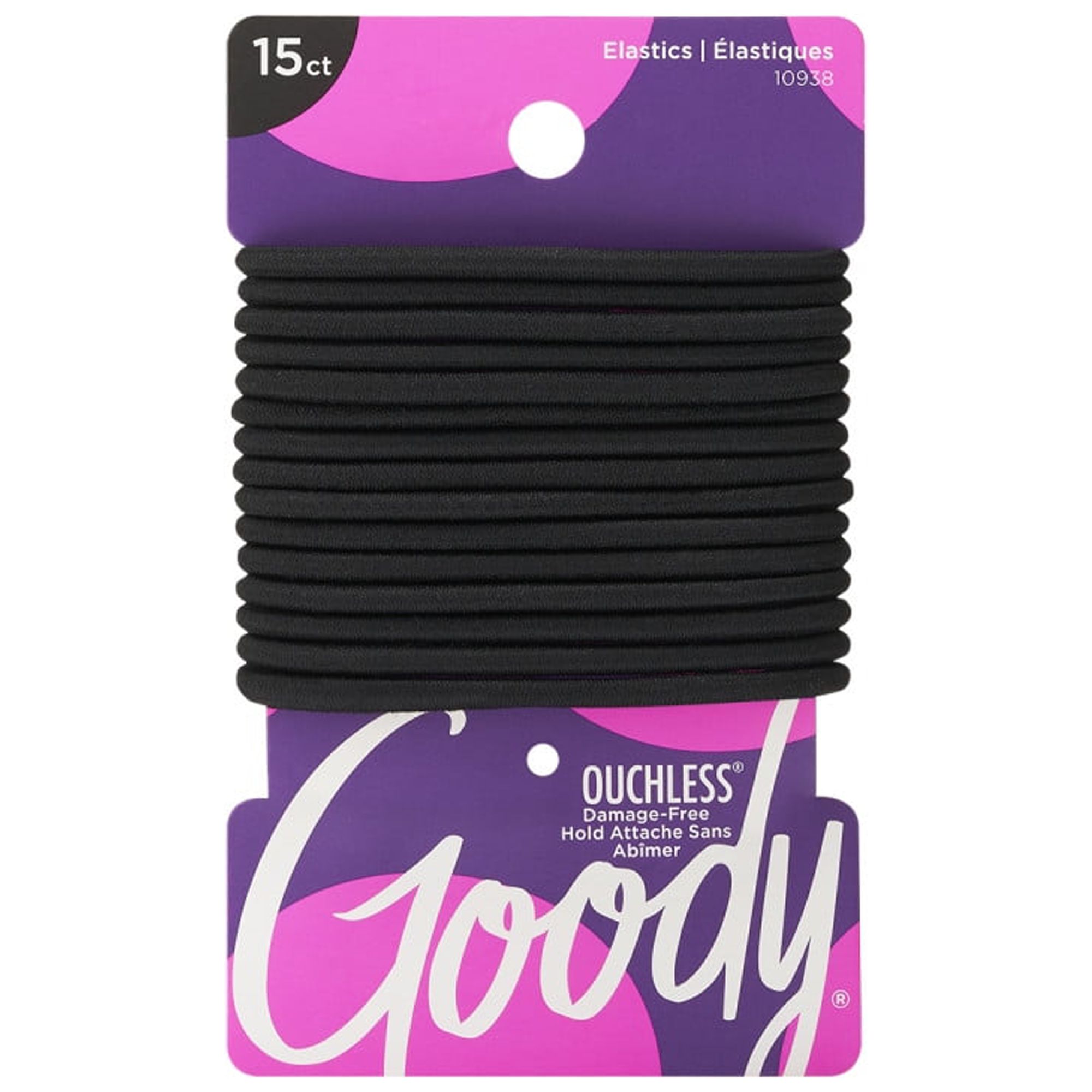 Goody Ouchless® Elastics, Black Hair Ties, 2mm Hair Elastics, 36 Ct
