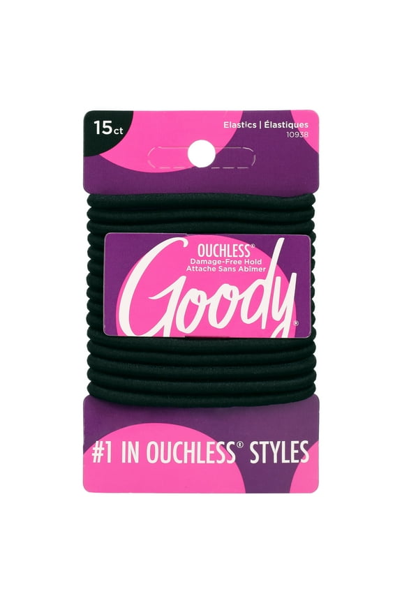 Hair Elastics, Braided Design No Damage Hair Ties, All Hair Types, Black, 15 Ct