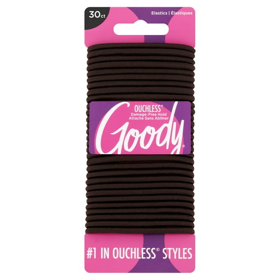 Goody Ouchless® Brown Hair Elastics, No Metal Gentle Hair Ties, 30 Ct