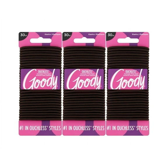 Goody Ouchless Brown Hair Elastics, No Metal Gentle Hair Ties, 90 Ct