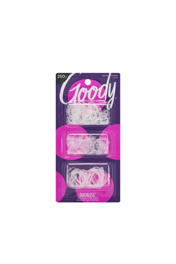 Ouchless Mini Poly Band Hair Ties, No Metal Gentle Hair Elastics, Clear, 250 Ct