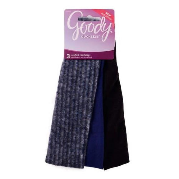 Goody Ouchless Comfort Headwraps - Soft Material 3Pc Set in Navy and Gray