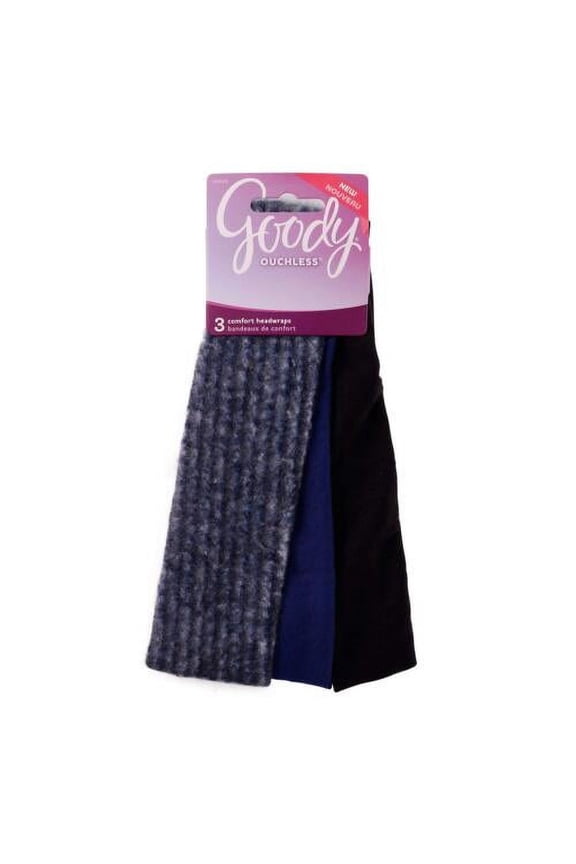 Ouchless Comfort Headwraps - Soft Material 3Pc Set in Navy and Gray
