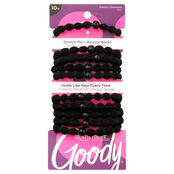 Goody Ouchless Damage-Free Forever Hair Elastics, Ponytail Holder, Black, 10 Ct