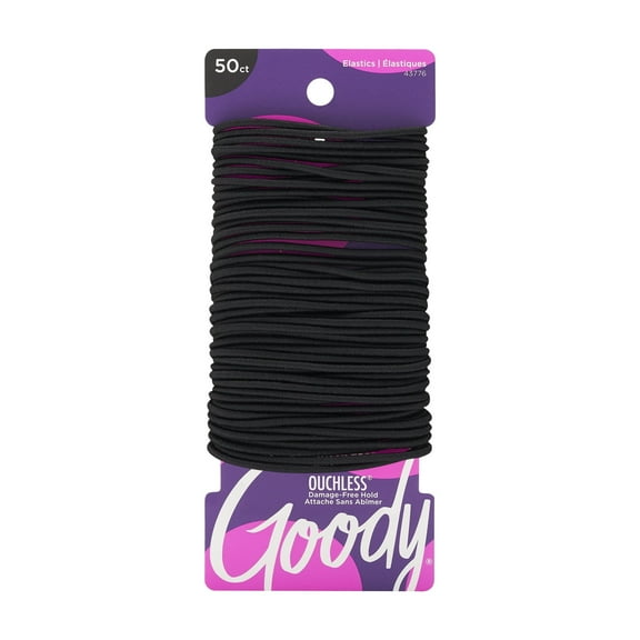 Goody Ouchless Damage Free Hair Elastics, Small Hair Ties, 2mm, For All Hair, Black, 50 Ct