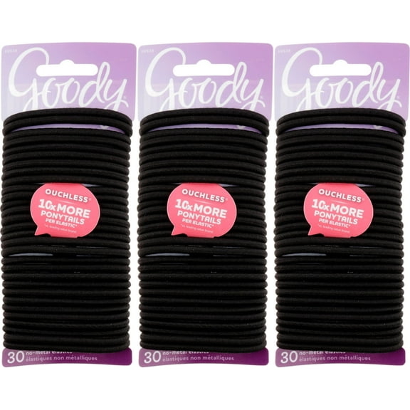 Goody Ouchless Elastic Thick, Black, 90 Count
