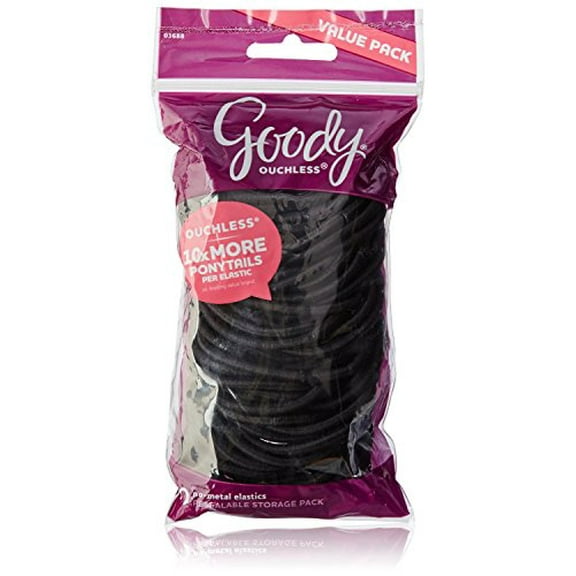 Goody Ouchless Elastic Thick Ponytail Holder, Black, 75 Count