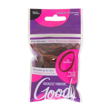 Goody Ouchless Forever Poly Band Elastics for Fine Hair, Ponytail Holder, Brown, 150 Ct