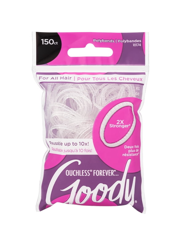 Ouchless Forever Polyband Hair Ties, Clear Elastic Bands, All Hair Types, 150 Ct