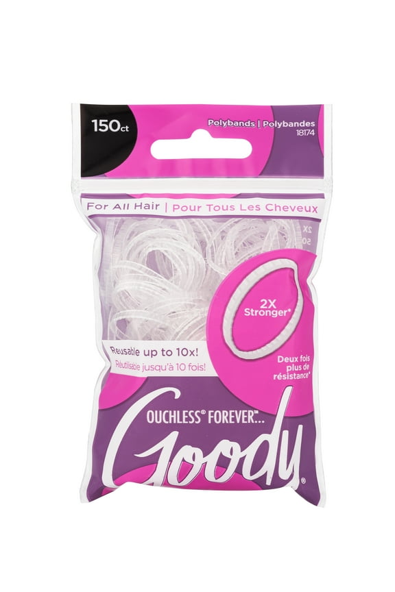 Ouchless Forever Polyband Hair Ties, Clear Elastic Bands, All Hair Types, 150 Ct
