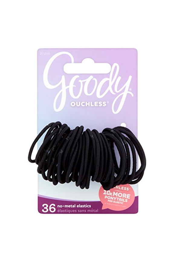 Ouchless Gentle Elastic Ponytail Holders, Black, 36 ct