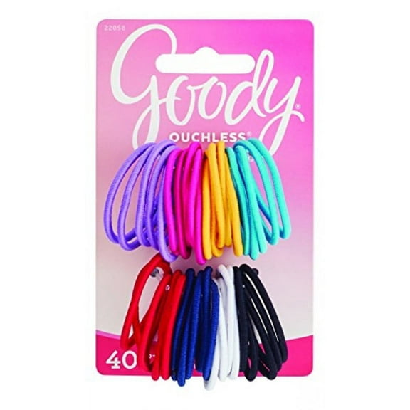 Goody Ouchless Medium Hair Elastics 2mm, 40 Count (Assorted Colors)