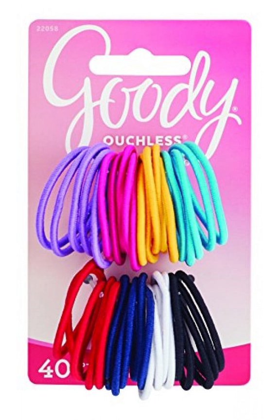 Ouchless Medium Hair Elastics 2mm, 40 Count (Assorted Colors)