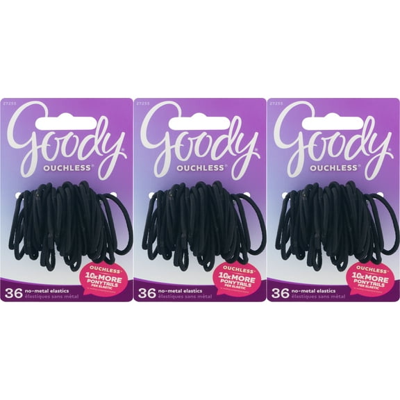 Goody Ouchless No Metal Elastics, Medium, Thin Black, 2 mm, 108 Count