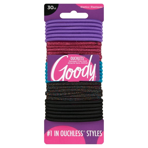 Goody Ouchless Braided Elastics, Assorted Neon Tribal Colors, No Metal, 30 Ct