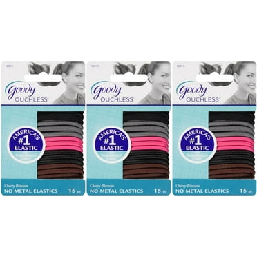Goody Ouchless No Metal Hair Elastics Cherry Blossom, 15 count (Pack of 3)