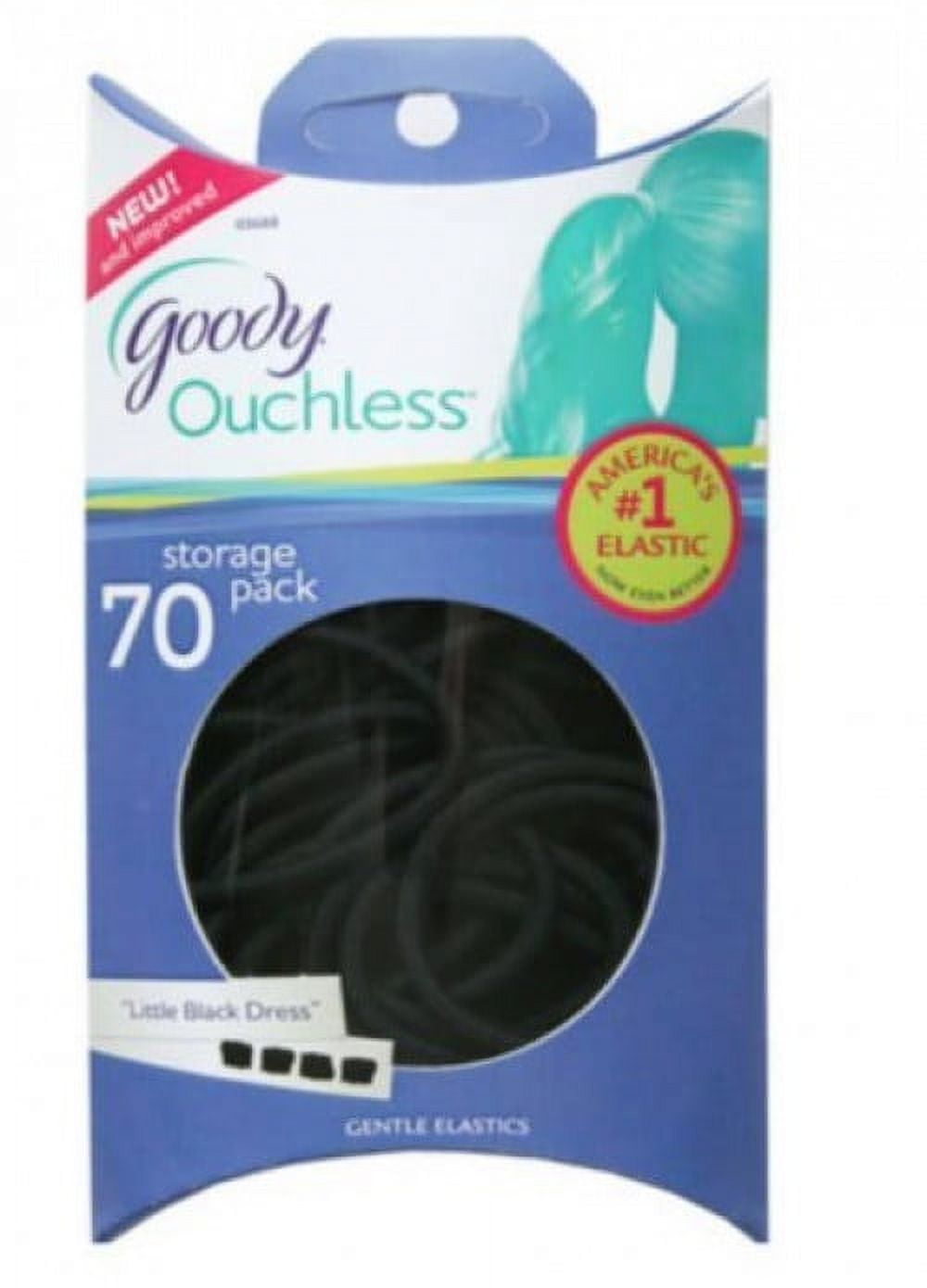 Goody Ouchless Pillow Pack Black Elastics, 4mm, 70 Count Per Pack 3 Packs Gd03688