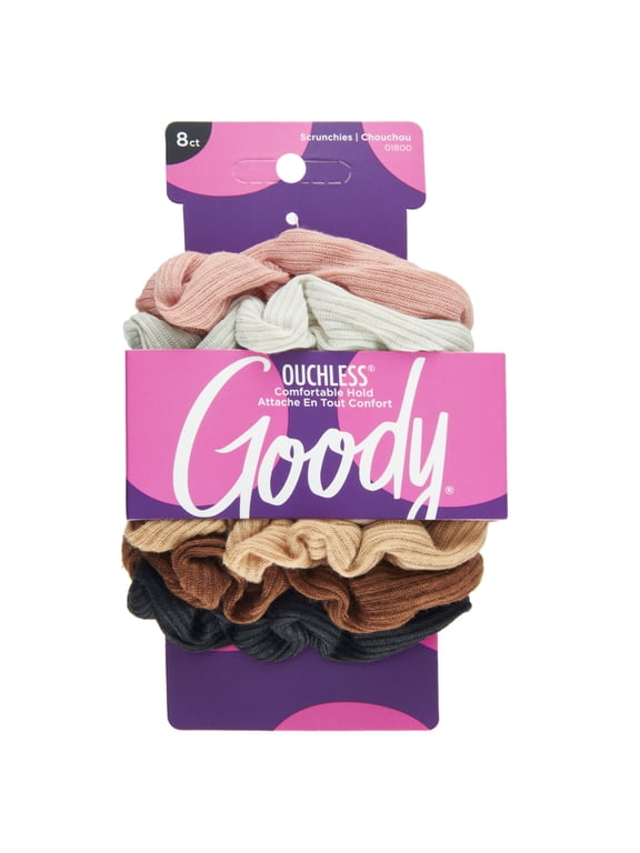 Ouchless Ribbed Hair Scrunchies in Neutral Colors, 8 Count