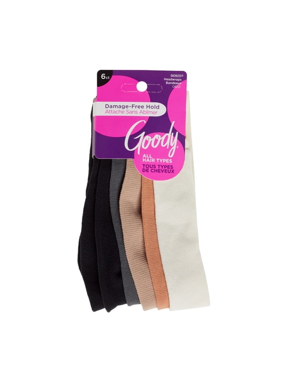 Ouchless Satin Fabric Headwraps in Assorted Colors, 6 Count
