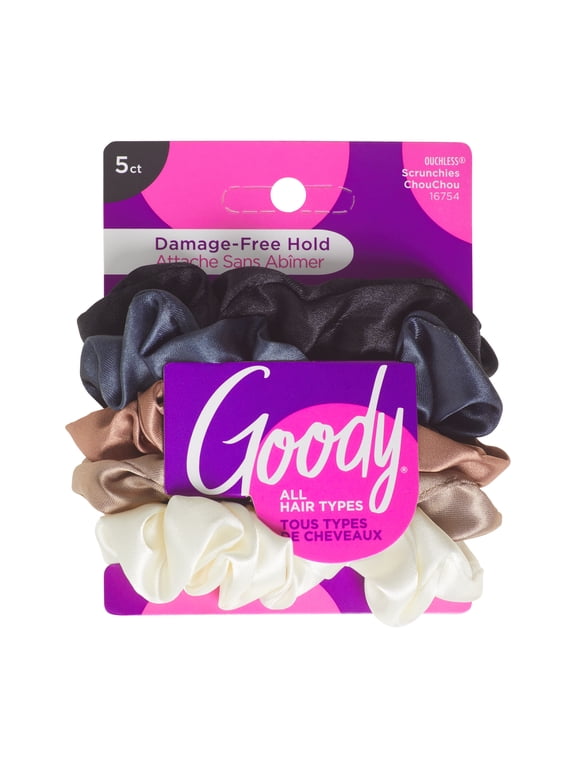 Ouchless Satin Scrunchies, For All Hair Types, Neutral Assortment, 5 Ct