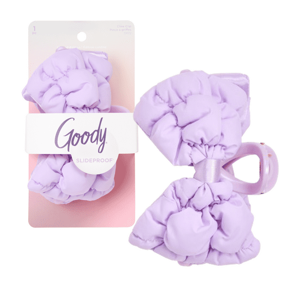 Goody Luxe Puffer Bow, Frosty Lilac, Quilted SlideProof Hair Claw Clip