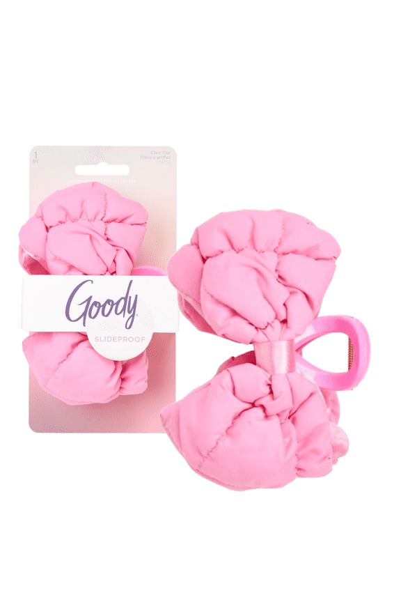 Luxe Puffer Bow, Frosty Ice Pink, Quilted SlideProof Hair Claw Clip