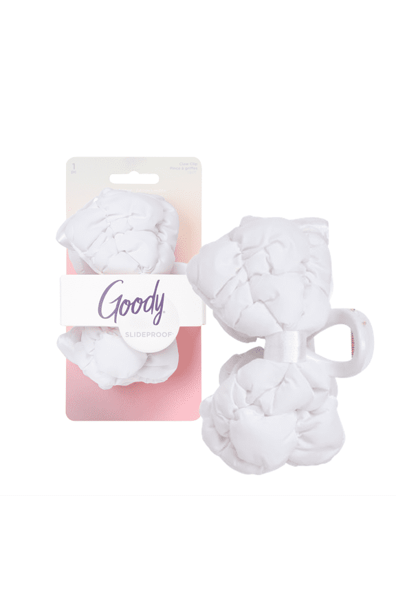 Luxe Puffer Bow Claw Clip Winter White Quilted SlideProof 1 Count