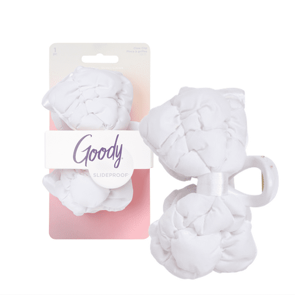 Goody Luxe Puffer Bow Claw Clip Winter White Quilted SlideProof 1 Count
