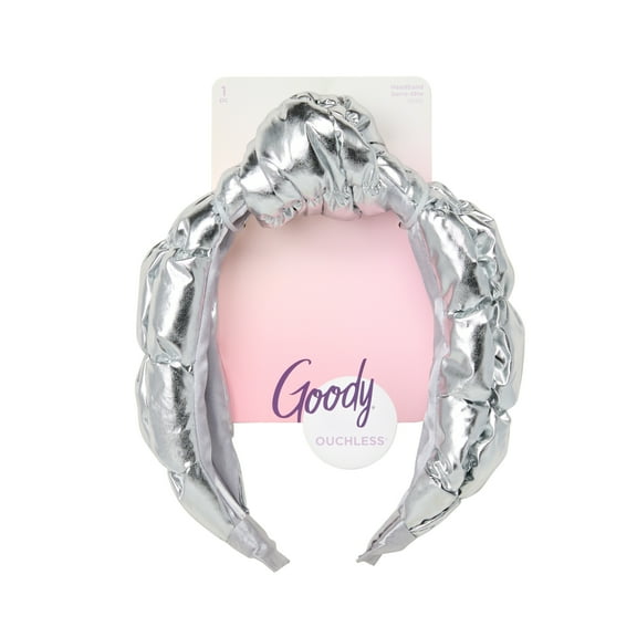 Goody Luxe Puffer Ouchless Headband, Comfortable, No-Snag, 1 Count, Silver Metallic