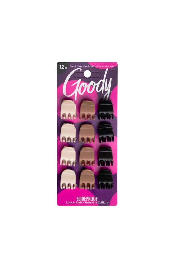 Classic Mini Claw Clips, Slide-Proof Grip, All Hair Types, Assorted Colors, 12 Ct