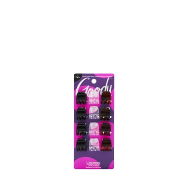 Goody Classic Mini Claw Clips, Slide-Proof Grip, All Hair Types, Assorted Colors, 12 Ct