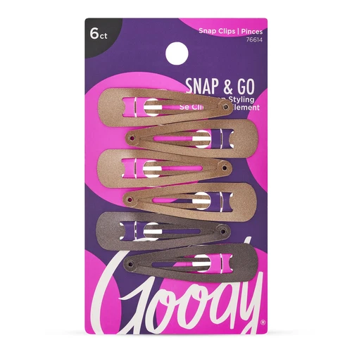 Goody Snap Hair Clips 6 Count Brunette Contour Styling Accessories
