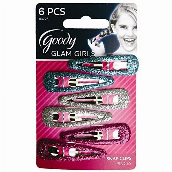 Goody Styling Essentials Girls Snap Clips, Glitter, - 2 Packs Of 6 Count = 12 Clips