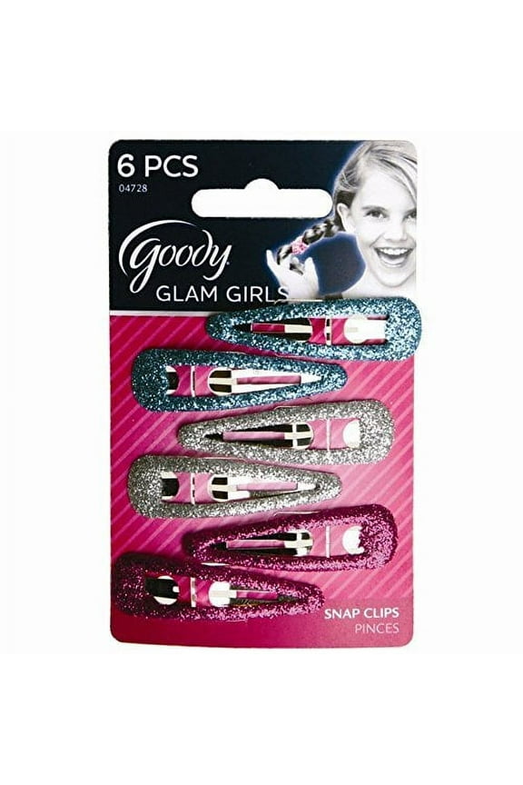 Styling Essentials Girls Snap Clips, Glitter, - 3 Packs Of 6 Count = 18 Clips