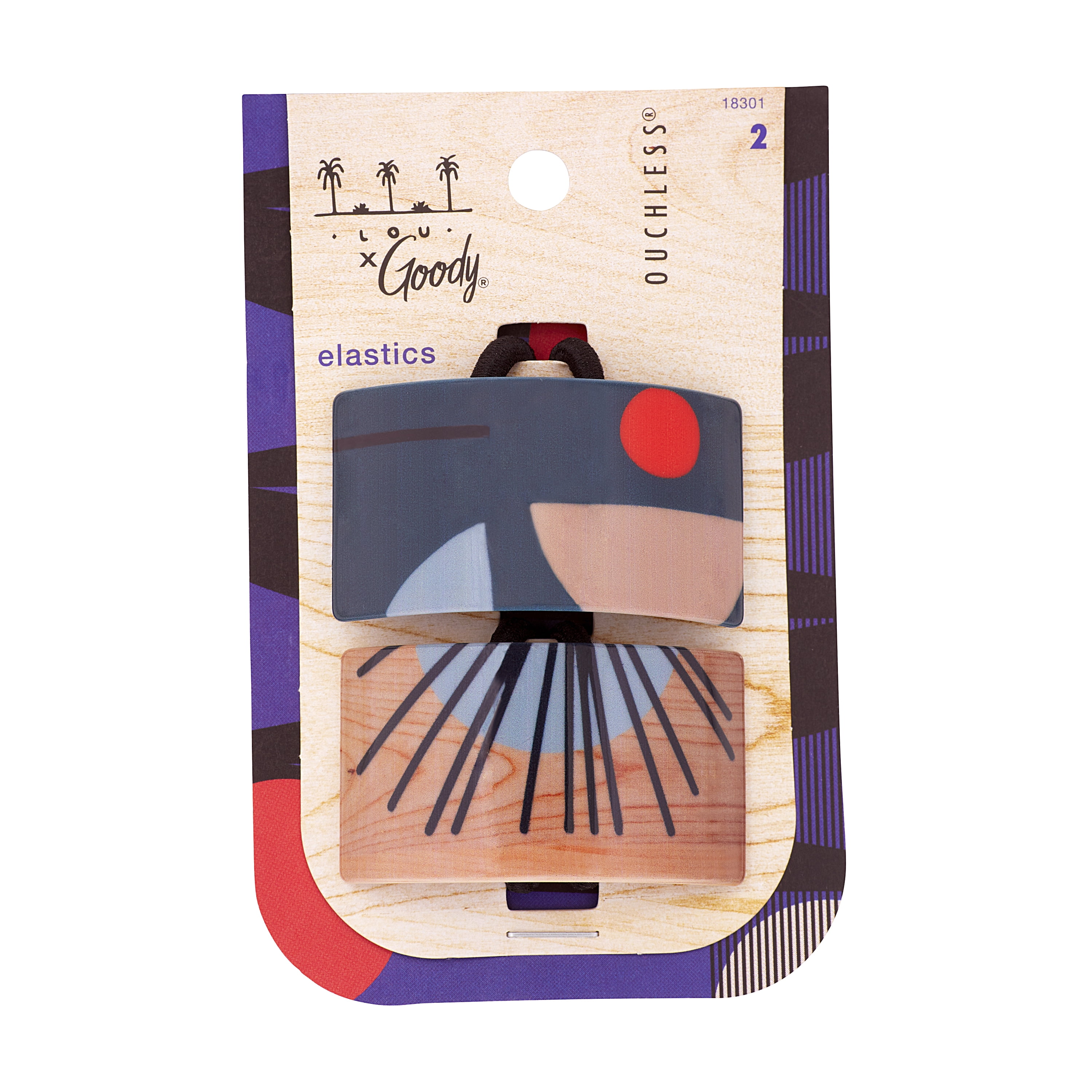 Goody Tru X Hola Lou Collab Ouchless Elastic with Printed Cuff for Buns & Ponytails, 2 CT