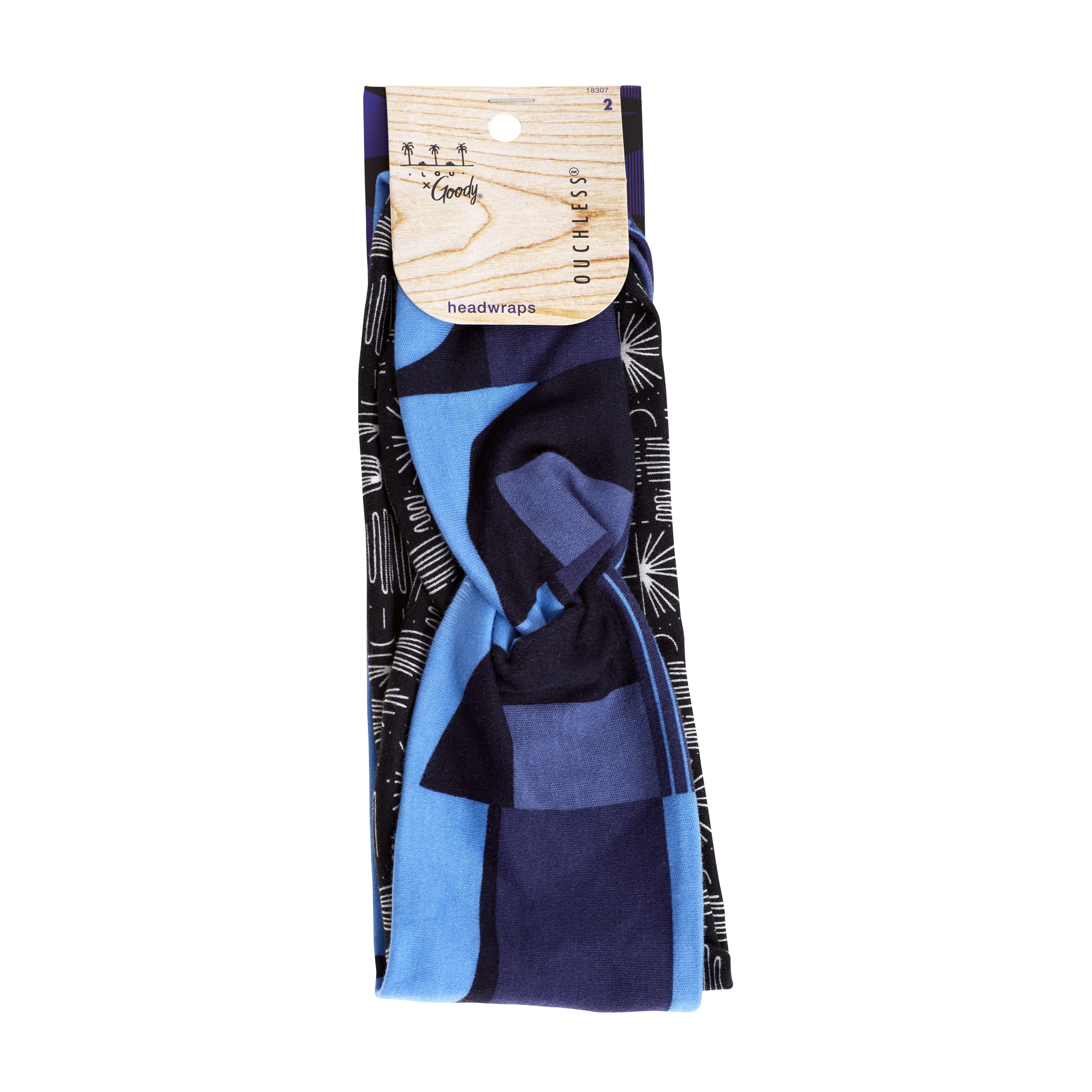 Goody Tru X Hola Lou Collab Ouchless Printed Twist Head Wraps Blue, 2 CT