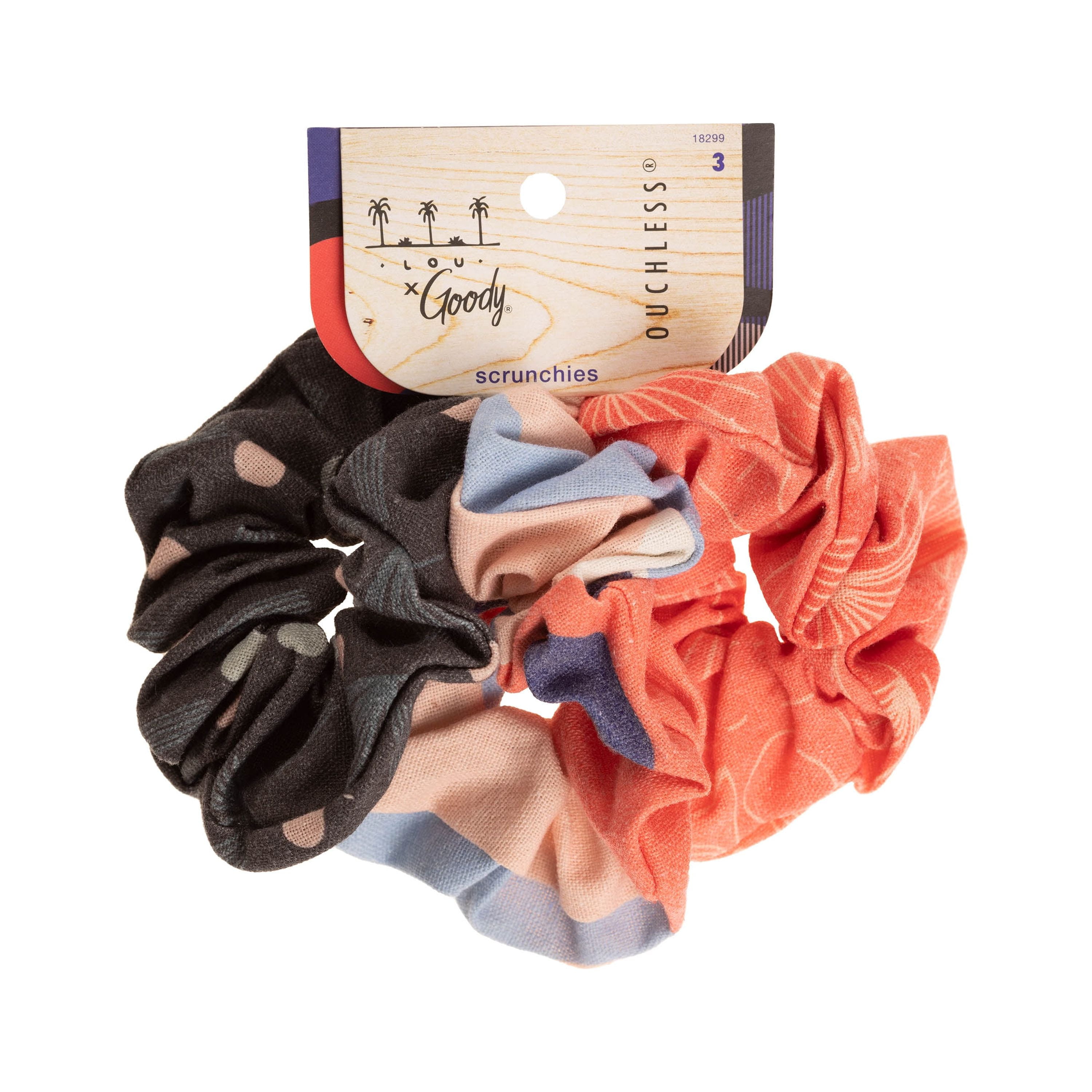 Goody Tru X Hola Lou Collab Ouchless Standard Size Printed Scrunchies, 3 CT