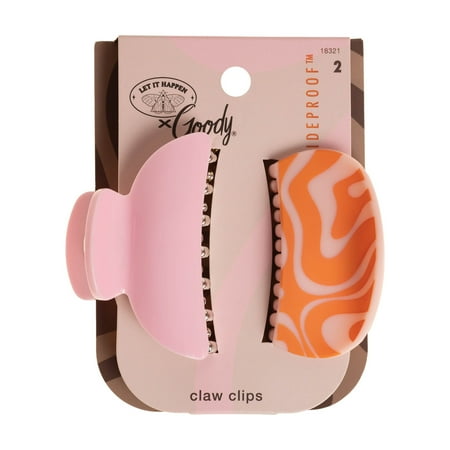 Goody Tru X Let It Happen Slideproof™ Medium Claw Clips Pink & Orange, 2 CT